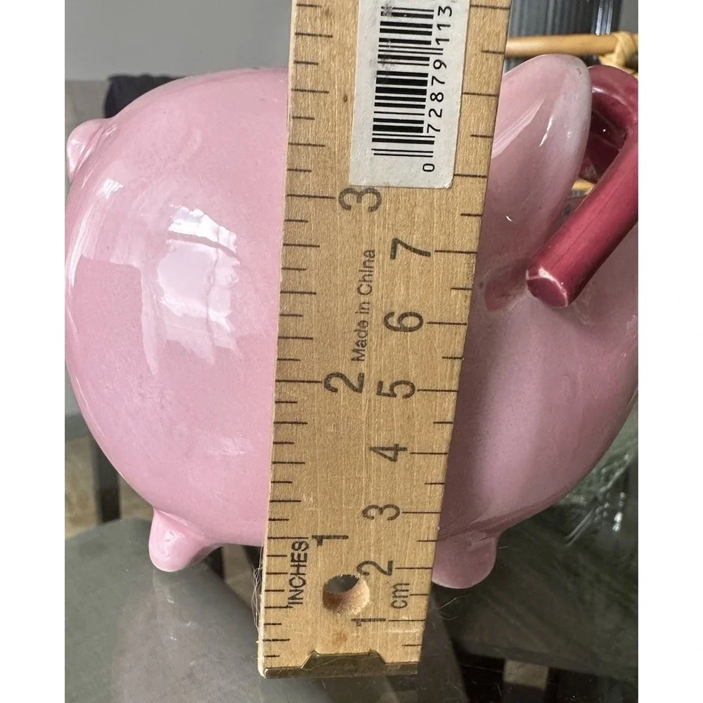 Ceramic‎ Coin Bank With Plug Rubber Pink Pig Wearing Pink Glasses Collector
